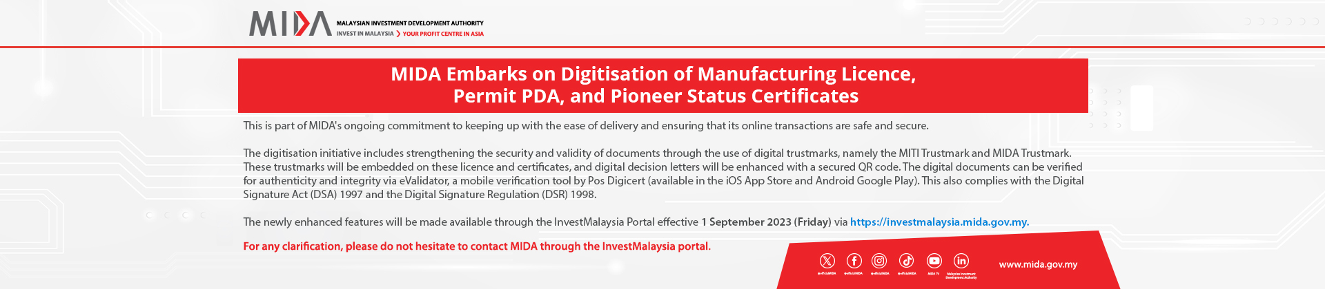 MIDA Embarks on Digitisation of Manufacturing License, Permit PDA, and Pioneer Status Certificates